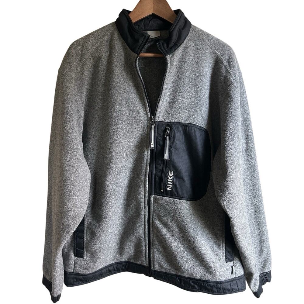 Vintage Nike Y2K Fleece Jacket Mens M Gray Black Full Zip Utility Pocket 2000s